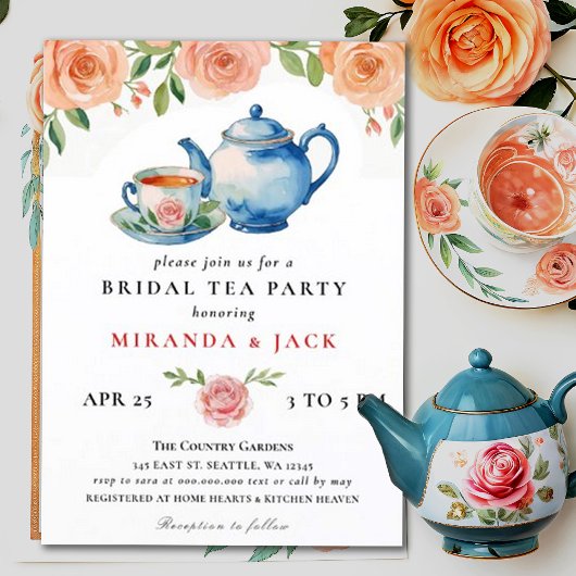 Perzik Roos Chic Bloemen Bruids Party Wedding Kaart