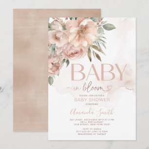 Perzik Roos gouden bloemen Baby in bloei Baby show Kaart