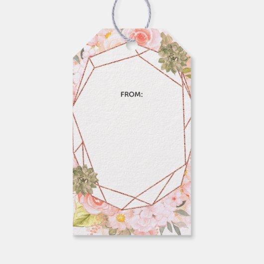 Perzik & Roos Gouden Geometrische Bruids Display D Cadeaulabel (Achterkant)