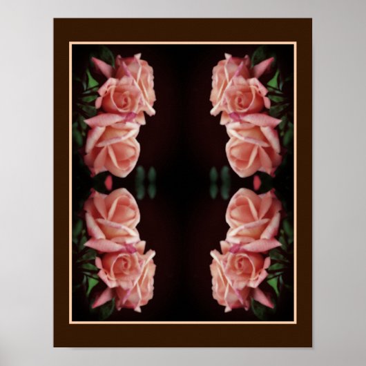 Perzik Roos Trio gespiegeld Floral  Poster (Voorkant)