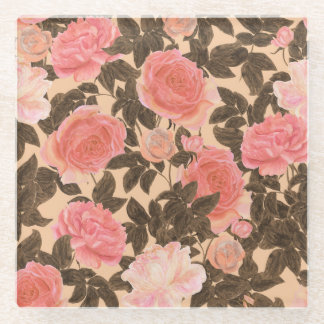  perzik roos waterverf patroon. glazen onderzetter