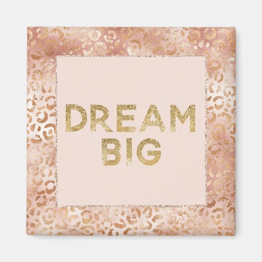 Perzik Roos Witte Luipaard Print Gold Dream Magneet (Voorkant)