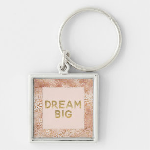 Perzik Roos Witte Luipaard Print Gold Dream Sleutelhanger