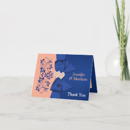 Perzik, Royal Blue Floral Weddenschap Bedankkaart