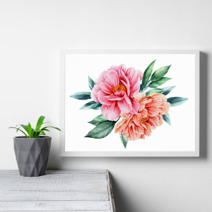 Perzik Roze Bloem Bloemen Pioenrozen Muurkunst Pos Poster