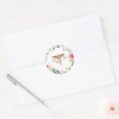 Perzik Roze Bloem Caduceus Goud RN Afgestudeerd Ronde Sticker (Envelop)