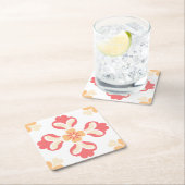 Perzik roze bloem vierkante kartonnen onderzetter (Insitu)