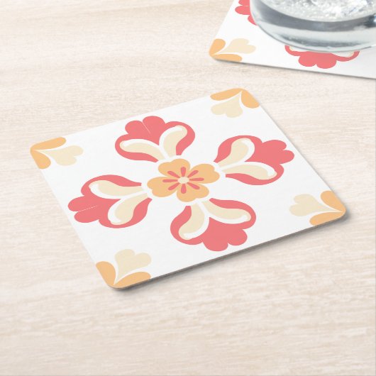 Perzik roze bloem vierkante kartonnen onderzetter (Schuin)