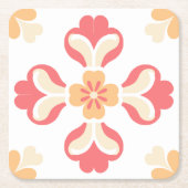 Perzik roze bloem vierkante kartonnen onderzetter (Voorkant)