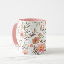 Perzik Roze Bloemige Botanische Mok