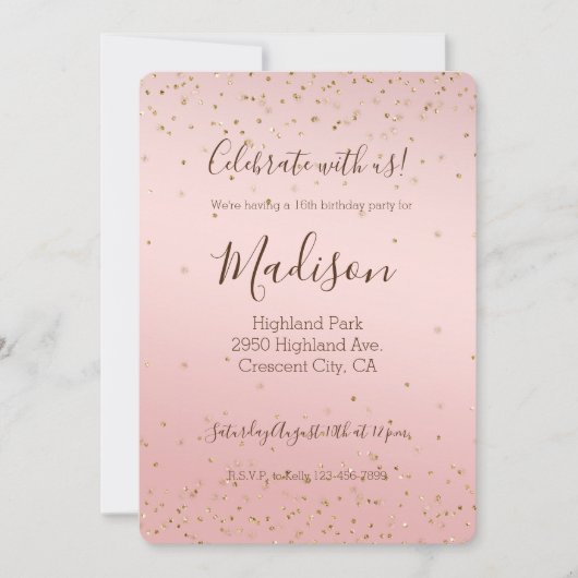 Perzik Roze Blush Goud Glitters Confetti Glans Kaart (Voorkant)