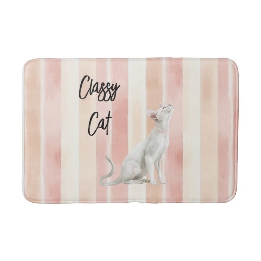  Perzik Roze Crème Stripes Cat Badmat (Voorkant)