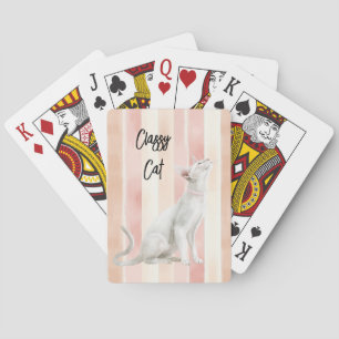 Perzik Roze Crème Stripes Cat Pokerkaarten