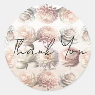 Perzik Roze Crème Witte Bloemen Bloemige Bruiloft Ronde Sticker