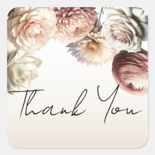 Perzik Roze Crème Witte Bloemen Bloemige Bruiloft Vierkante Sticker