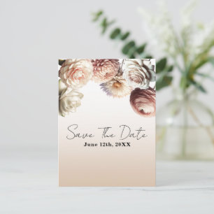 Perzik Roze Crème Witte Bloemen Save the Date  Aankondigingskaart
