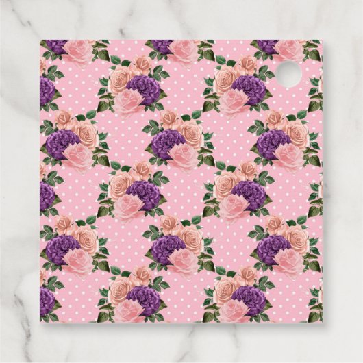 Perzik Roze en Lavendel Paarse Bloem Bedankjes Labels (Achterkant)