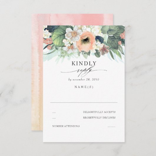 Perzik Roze en Wit Bloemen Bruiloft RSVP (Voorkant / Achterkant)
