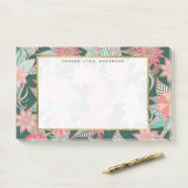 Perzik Roze Groene Hand getrokken Bloempatroon Post-it® Notes (Op bureau)