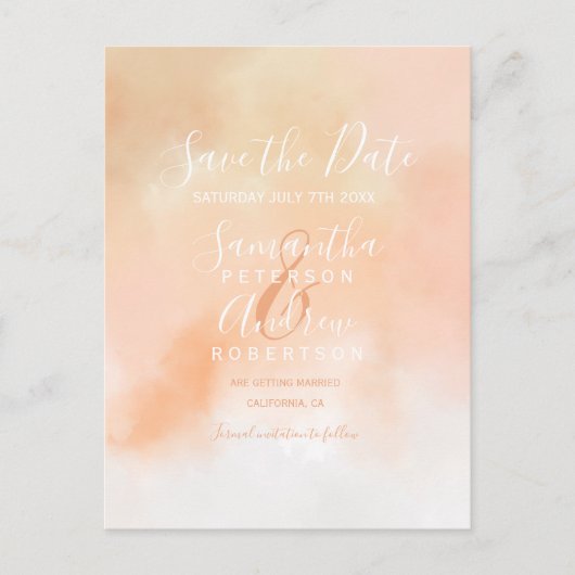 Perzik roze koraal waterverf ombre save the date aankondigingskaart (Voorkant)