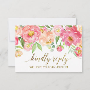 Perzik & Roze Pioen Bloemen Lied Verzoek RSVP Kaar Kaartje