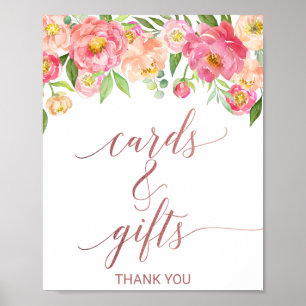 Perzik & Roze Pioen Roze Gouden Kaarten en Cadeaus Poster