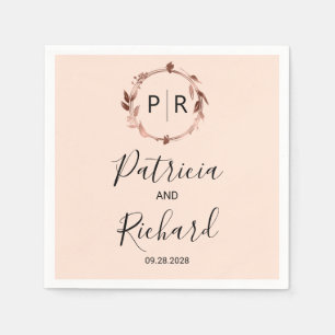 Perzik Roze rose goud folie Monogram Trouw Servett Servet