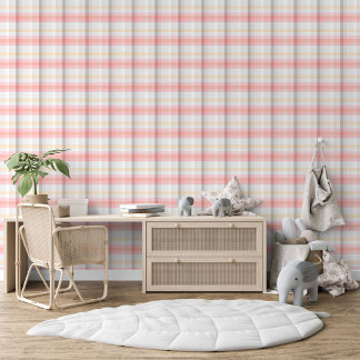 Perzik Roze Taupe Beige Grijs Geel Plaid Patroon Behang