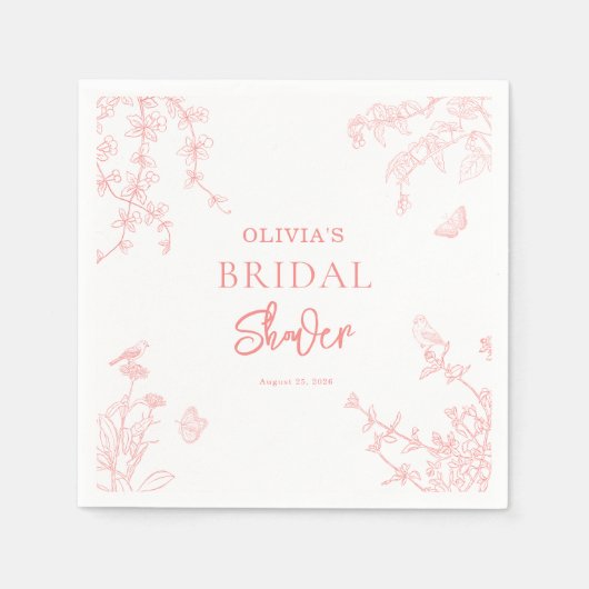 Perzik Roze Tuin Chinoiserie Bruiloftsontbijt Servet (Voorkant)