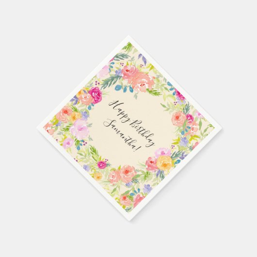  Perzik Roze Waterverf Bloemen Verjaardag Servetten (Hoek)