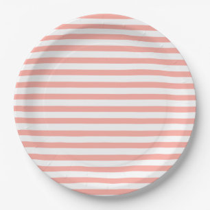 Perzik Roze & Witte Cabana Strepen Papieren Borden Bordje