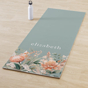 Perzik Sage Groene Boho Waterverf Bloemen Yogamat