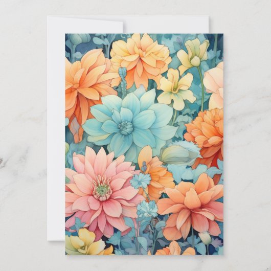 Perzik, salie en lichtblauw bloemenbruiloft kaart (Achterkant)