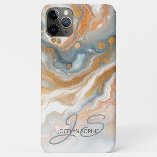 Perzik Sinaasappel Blauwgroen Blauw Goud Marmeren  Case-Mate iPhone Case (Achterkant)
