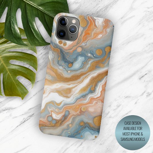 Perzik Sinaasappel Blauwgroen Blauw Goud Marmeren Case-Mate iPhone Case