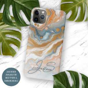 Perzik Sinaasappel Blauwgroen Blauw Goud Marmeren  iPhone 11Pro Max Hoesje