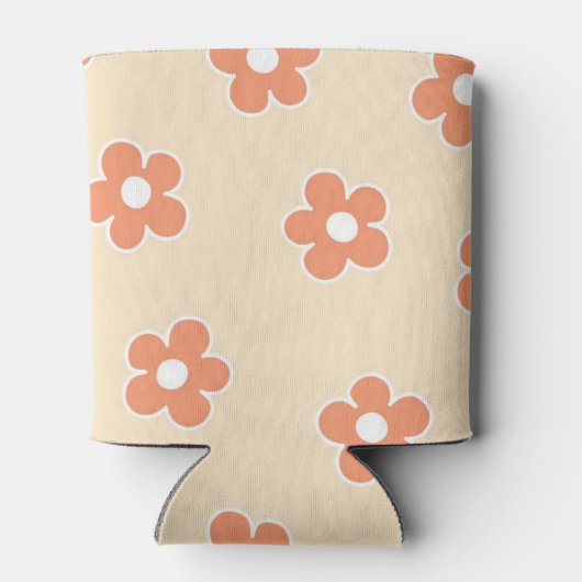 Perzik Sinaasappel Bloemen Retro Bloemen Sleeve vo Blikjeskoeler (Achterkant)