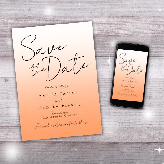 Perzik Sinaasappel Fuzz Elegant Minimaal Script Br Save The Date