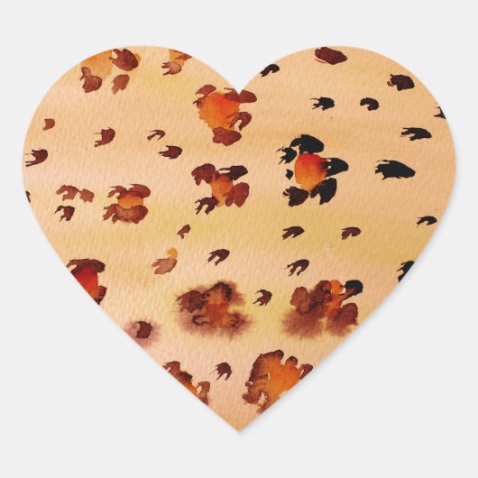 Perzik Sinaasappel Luipaard Print Waterverf Hart Sticker (Voorkant)