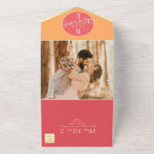 Perzik Sinaasappel Monogram Bruiloft All In One Uitnodiging (Buitenkant)