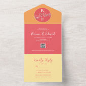 Perzik Sinaasappel Monogram Bruiloft All In One Uitnodiging (Binnen)