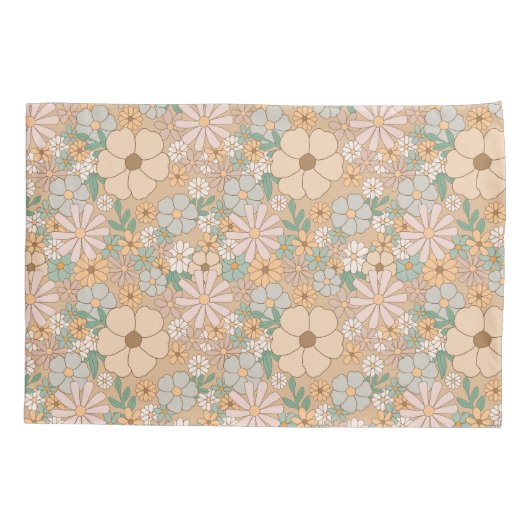 Perzik Sinaasappel Roze Grijs Bloemen Kussensloop (Achterkant)