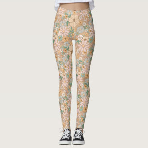 Perzik Sinaasappel Roze Grijs Bloemen Leggings