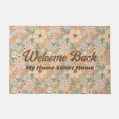 Perzik Sinaasappel Roze Grijs Bloemen, Welkom Deurmat (Voorkant)