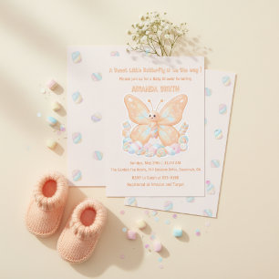Perzik Sorbet Vlinder Zoete Baby Shower Kaart