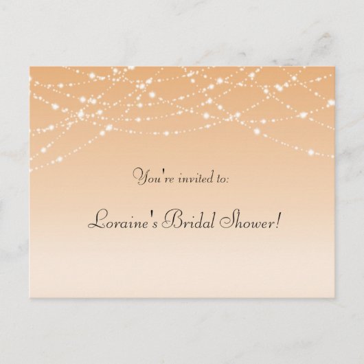 Perzik Sparkle Lights Bruids Bruiloft Party Briefk Uitnodiging Briefkaart (Voorkant)