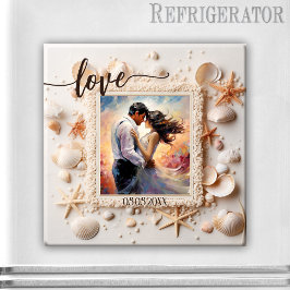 Perzik strand schelpen liefde foto magneet