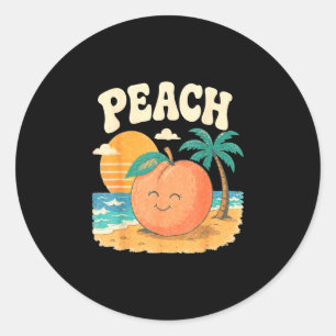Perzik strand zomer retro schattig fruit zonsonder ronde sticker