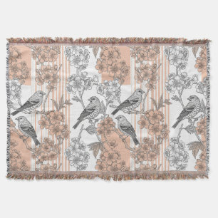 Perzik Streep Bloemrijke Vogel Elegant (1) Deken