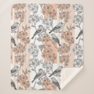 Perzik Streep Bloemrijke Vogel Elegant (1) Sherpa Deken